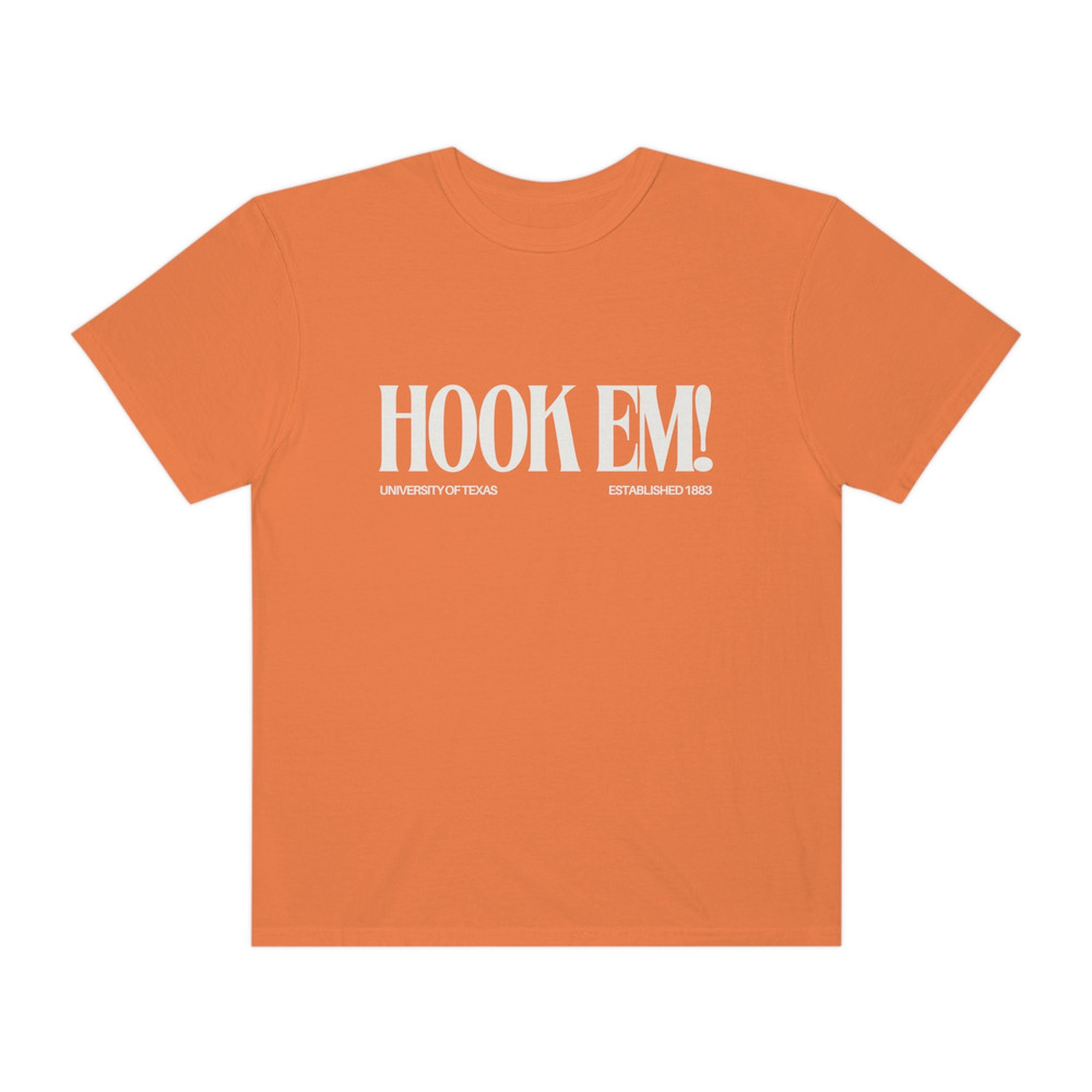 Hook Em! - University of Texas Burnt Orange Double Sided Unisex Comfort Colors T-Shirt, UT Austin, Longhorns Football, Vintage Retro Tee - 4.jpg