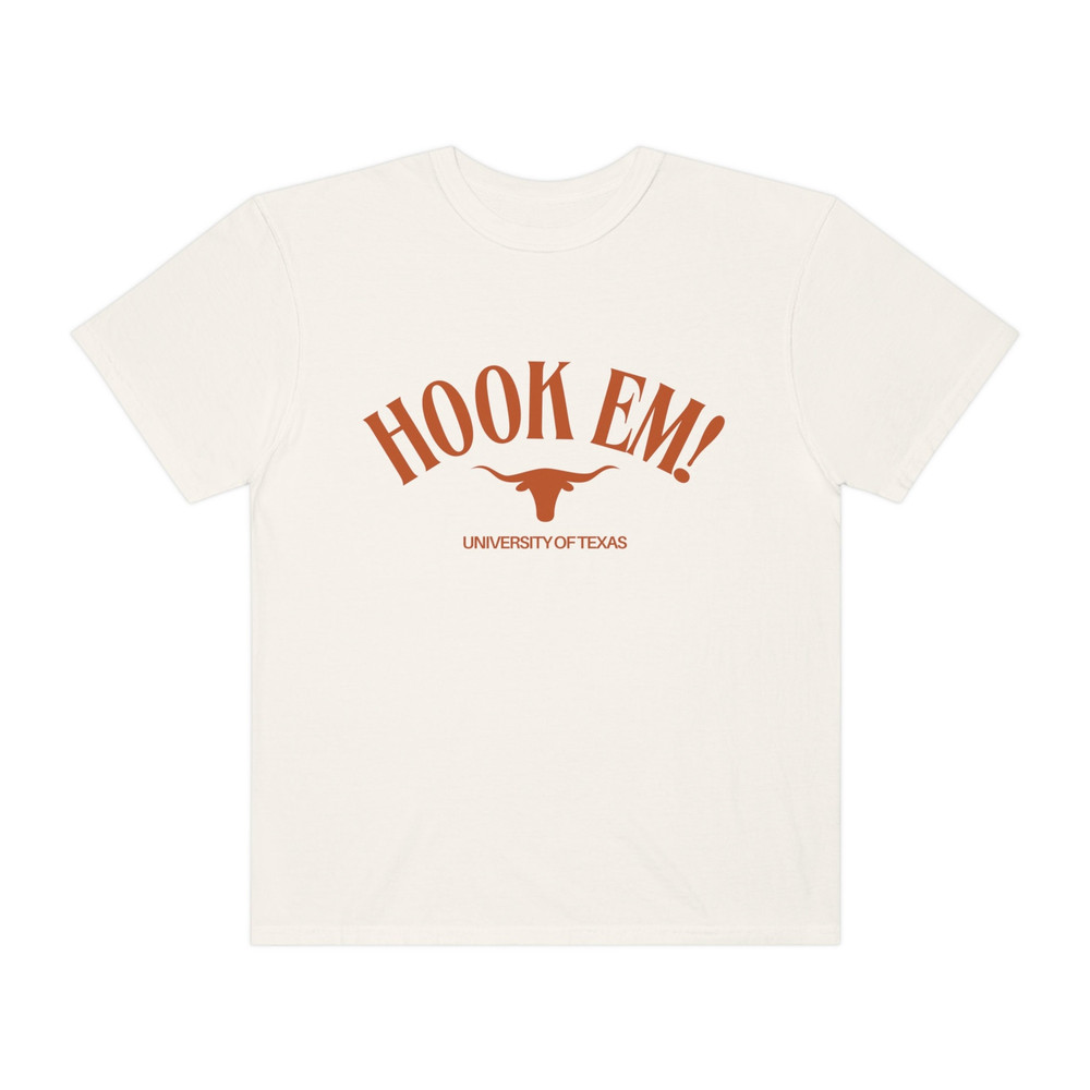 Hook Em! - University of Texas Unisex Comfort Colors T-Shirt, UT Austin, Longhorns Football, Vintage Retro College Football Tee, Orange - 4.jpg