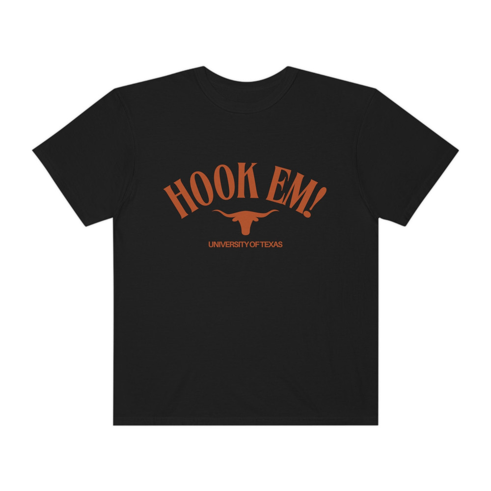 Hook Em! - University of Texas Unisex Comfort Colors T-Shirt, UT Austin, Longhorns Football, Vintage Retro College Football Tee, Orange - 5.jpg