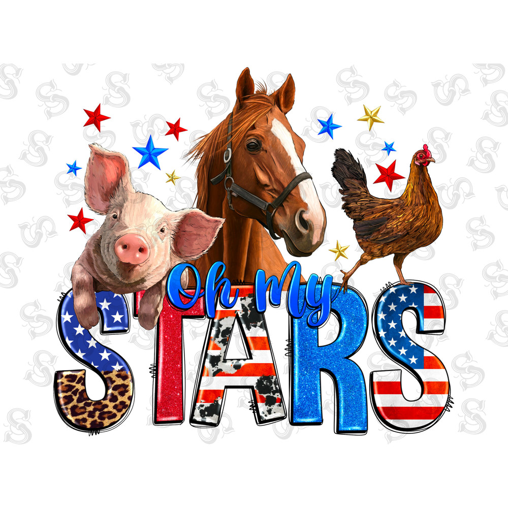 Horse pig chicken with oh my stars png sublimation design download, 4th of July png, Independence Day png, sublimate designs download - 1.jpg