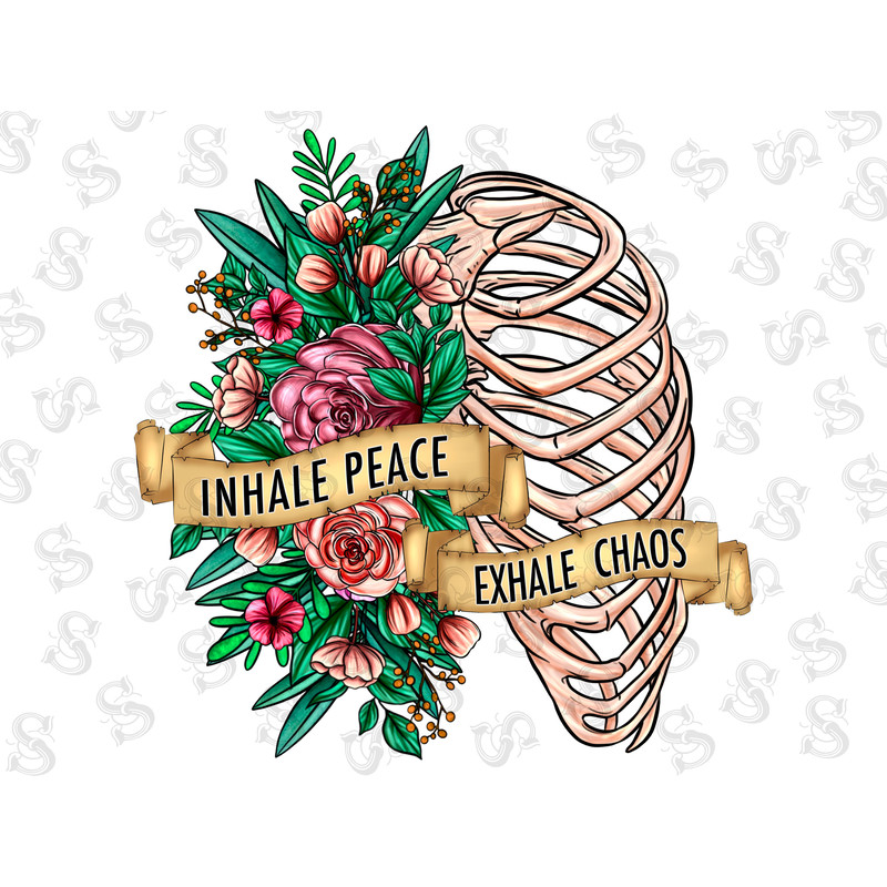 Inhale Peace Exhale Chaos Png Sublimation Design, Hand Drawn Skeleton Png, Inhale Peace Exhale Chaos Png, Flowers Skeleton Png Download - 1.jpg