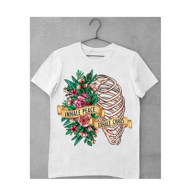 Inhale Peace Exhale Chaos Png Sublimation Design, Hand Drawn Skeleton Png, Inhale Peace Exhale Chaos Png, Flowers Skeleton Png Download - 2.jpg