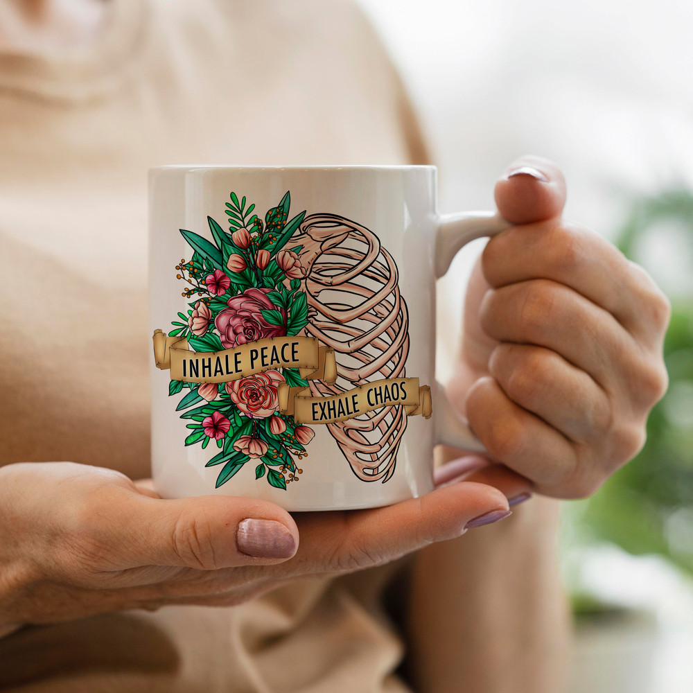 Inhale Peace Exhale Chaos Png Sublimation Design, Hand Drawn Skeleton Png, Inhale Peace Exhale Chaos Png, Flowers Skeleton Png Download - 3.jpg