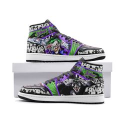 the joker jordan 1 shoes, the joker jordan 1 shoes for fan, the joker dc comics sneaker, the joker shoes for fan