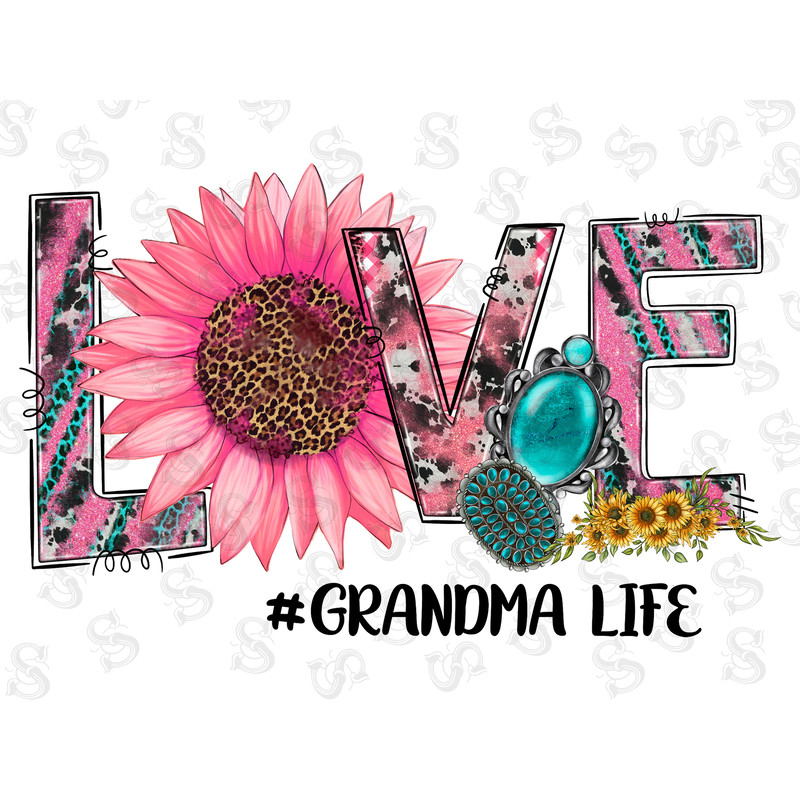 LOVE Grandma Life Pink Sunflower, Leopard, Teal, Blush Tumbler T-Shirt Sublimation Printable Design -  Western Love, INSTANT DOWNLOAD - 1.jpg