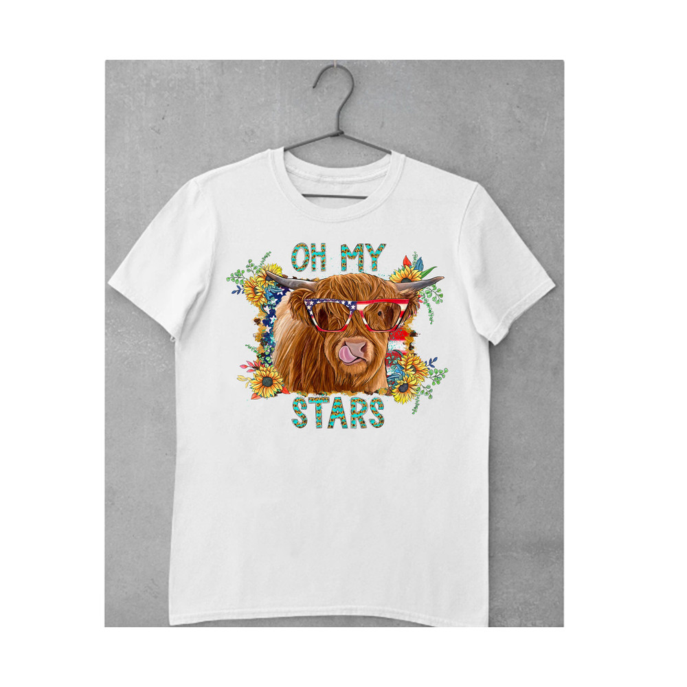 Oh My Stars Png, 4th of July, Freedom, American Flag, Cow Png, Highland Cow Png, Cow Design, Western, Digital Download, Sublimation Design - 2.jpg