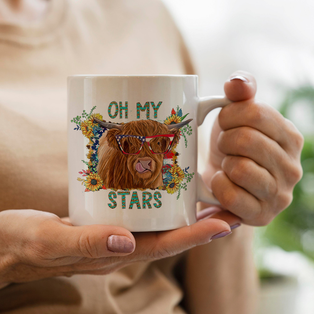 Oh My Stars Png, 4th of July, Freedom, American Flag, Cow Png, Highland Cow Png, Cow Design, Western, Digital Download, Sublimation Design - 3.jpg