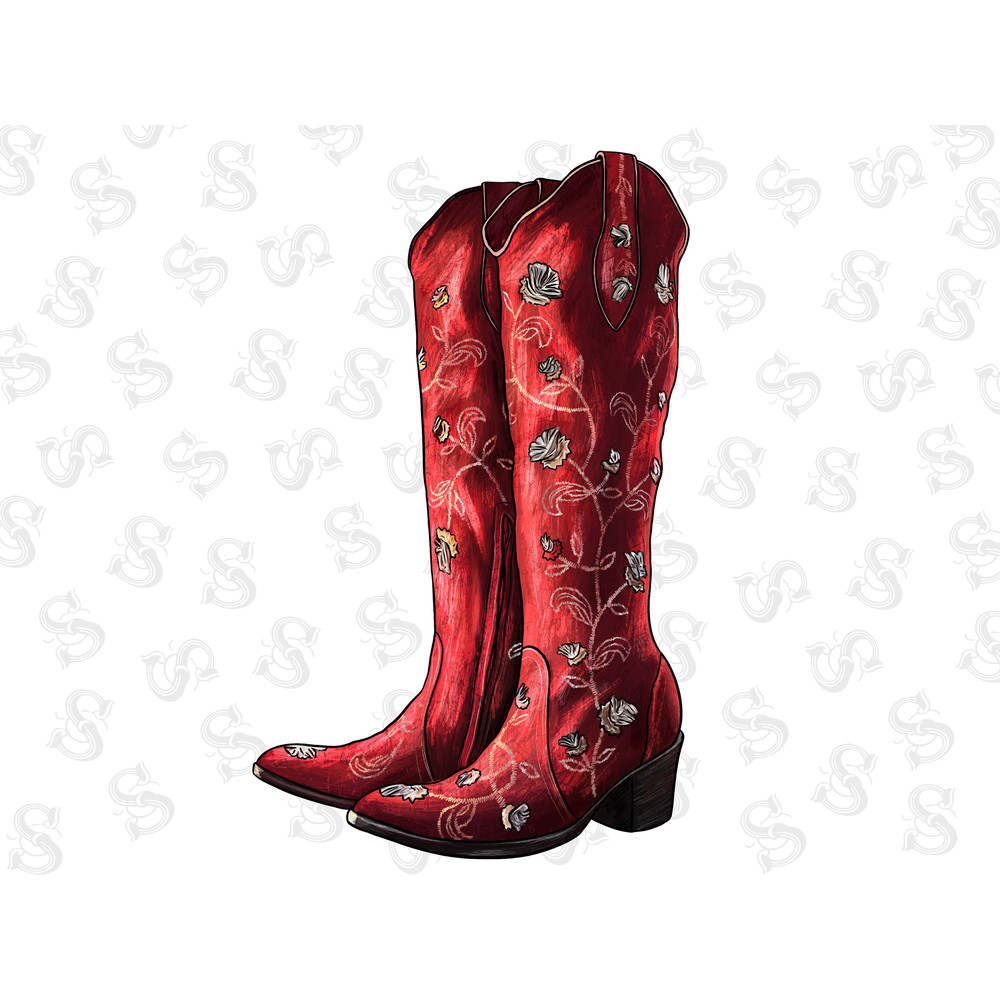 Red Cowgirl Boot  Png Sublimation Design, Western Cowgirl Png, Hand Drawn Cowgirl Boots Png, Digital Download - 1.jpg