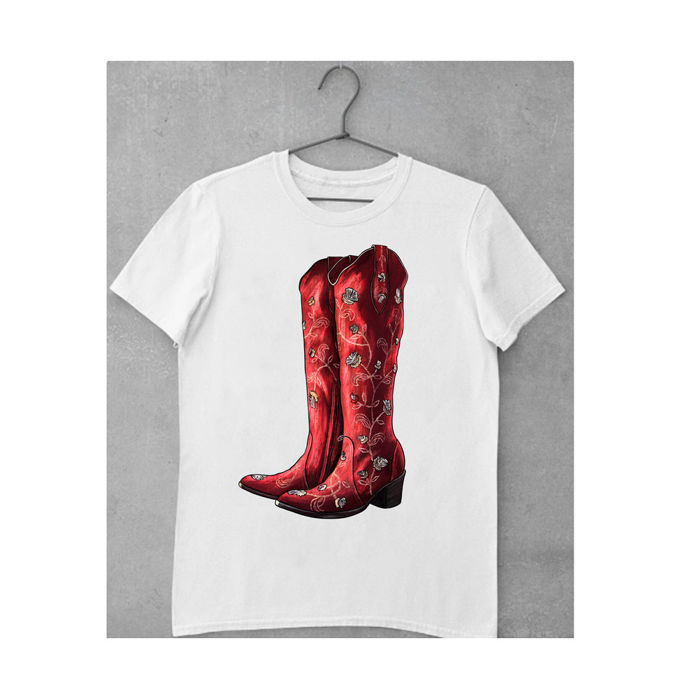 Red Cowgirl Boot  Png Sublimation Design, Western Cowgirl Png, Hand Drawn Cowgirl Boots Png, Digital Download - 2.jpg