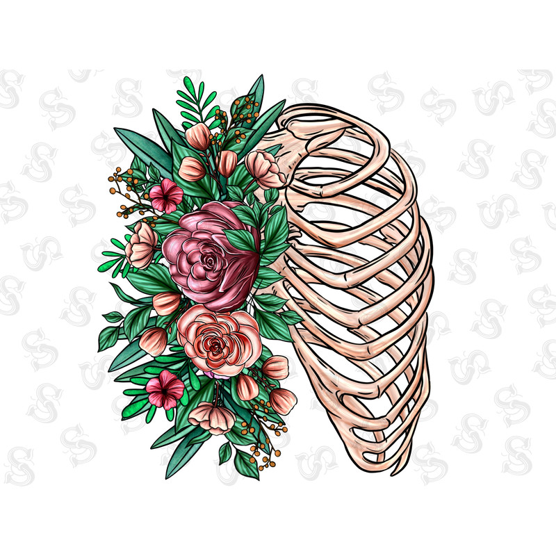 Rib Cage Flower Png Sublimation Design, Hand Drawn Skeleton Png,Skeleton Head Png,Halloween Skeleton Png,skeleton png,Halloween Png Download - 1.jpg