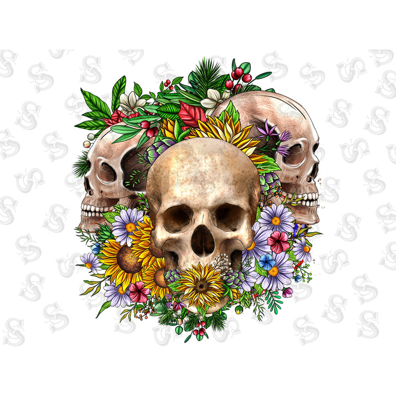Skulls With Sunflowers Png Sublimation Design,Skulls Png,Sunflowers Png,Skulls Flowers Png,Skull,Cranium Png,Skull Clipart,Digital Download - 1.jpg
