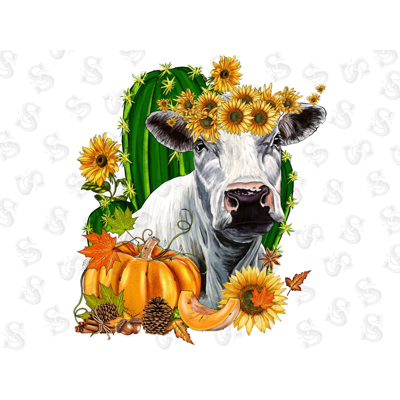 Sunflower English White Cattle Png Sublimation Design,Animals English Cattle Png,Sunflower Png,Pumpkin Png,Cactus Png,Digital Download - 1.jpg