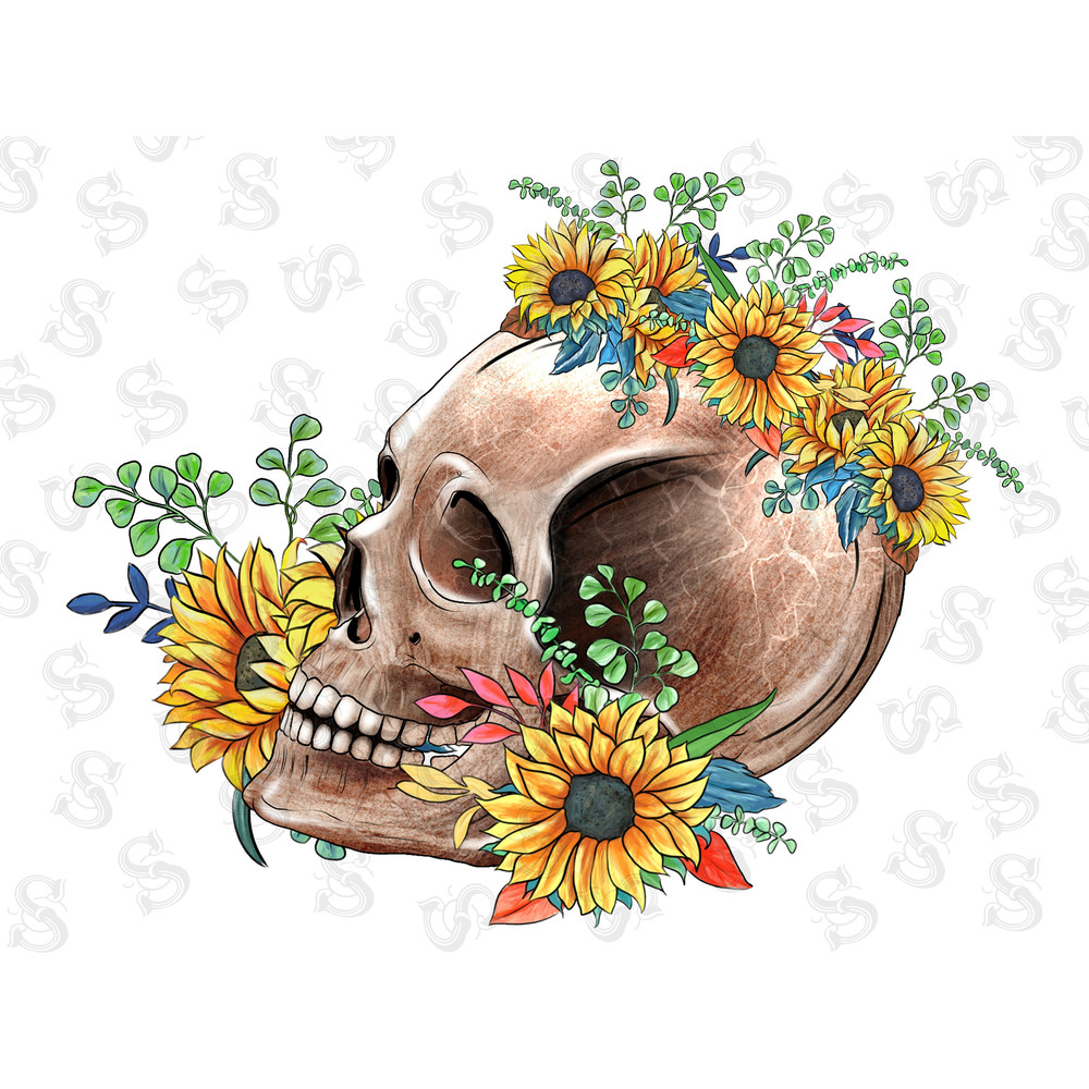 Sunflower Skull PNG, Skull Png Sublimation Design, Gemstone Skull Png, Western Skull Png, Hand Drawn Flowers Skull Png Digital Downloads - 1.jpg