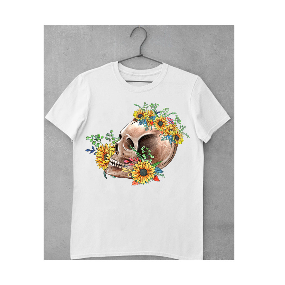 Sunflower Skull PNG, Skull Png Sublimation Design, Gemstone Skull Png, Western Skull Png, Hand Drawn Flowers Skull Png Digital Downloads - 2.jpg