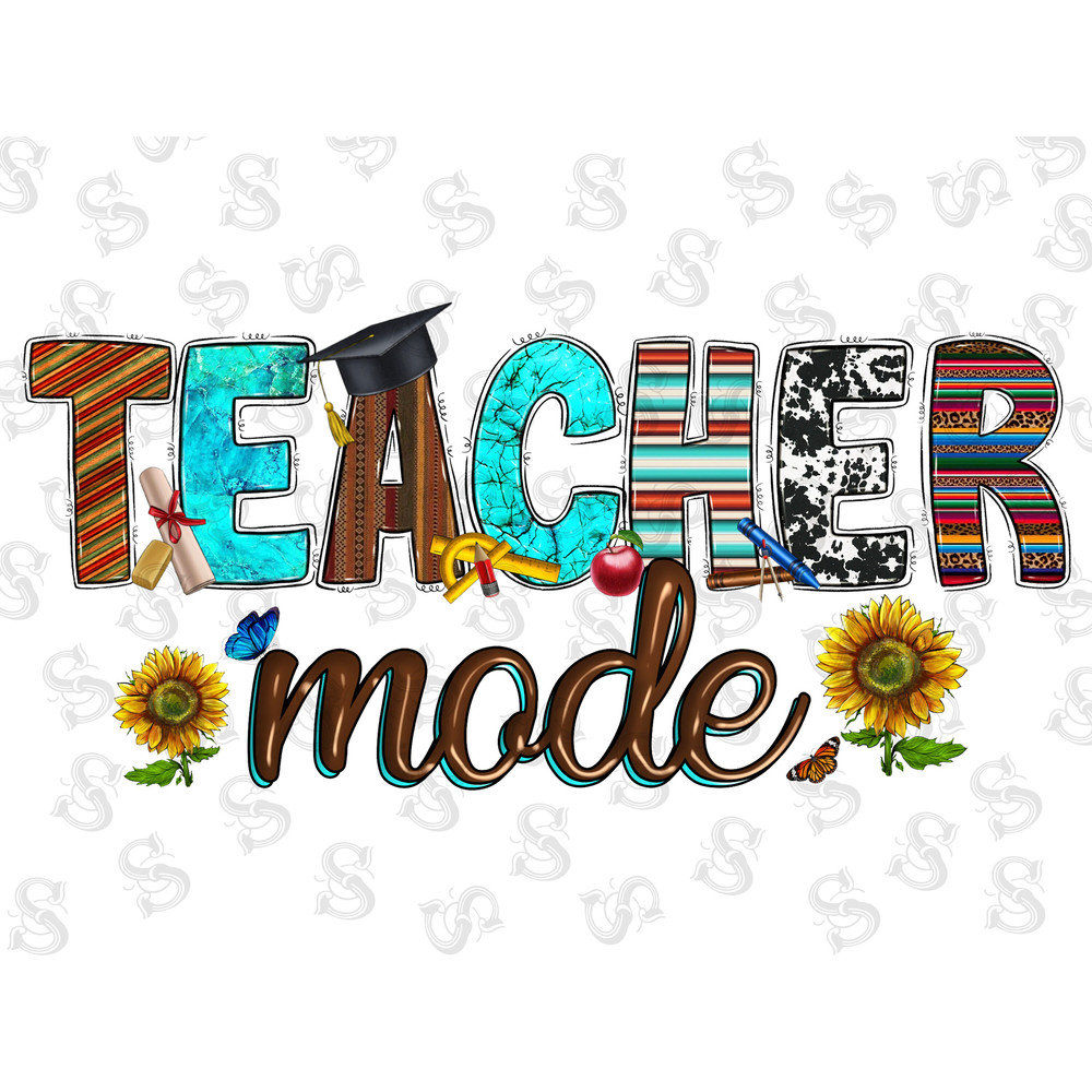 Teacher Mode Png Sublimation Design,Western Png,Best Teacher Png, Back To School Png, Sunflower Teacher Png, Apple Png, Digital Download - 1.jpg