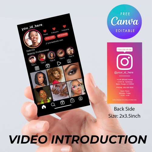 Instagram Business Cards, DIY Canva Digital Business Card Template Design
