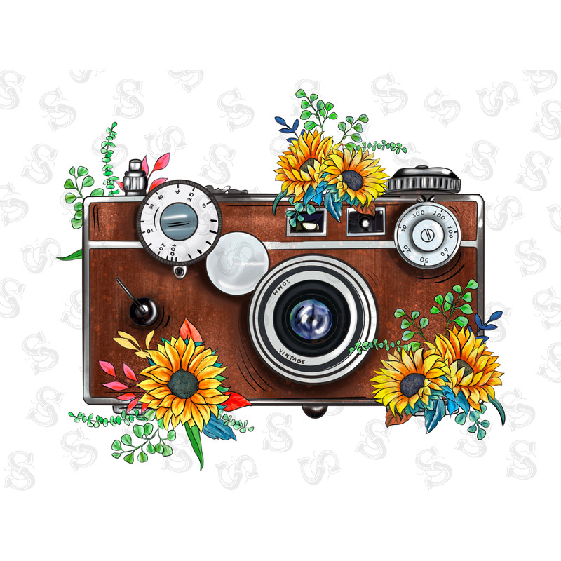 Watercolor Photography Camera Png, Camera With Sunflower Sublimations Clipart, Camera Png, Photography Camera Png, Sunflowers Png - 1.jpg
