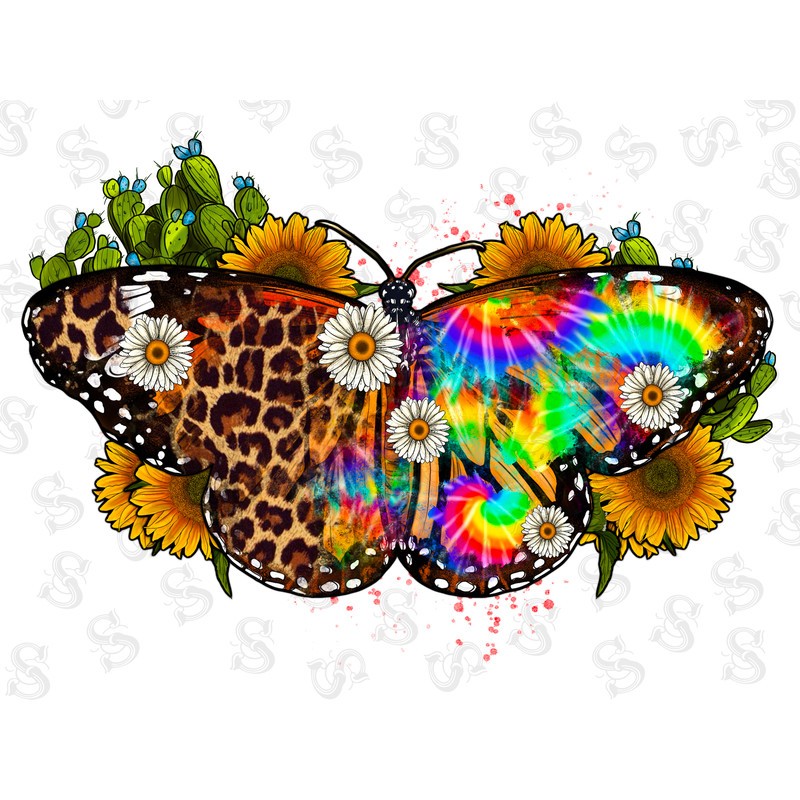 Western Butterfly Png Sublimation Design, Butterfly Png, Leopard Butterfly Clipart, Cactus And Sunflowers Butterfly Png, Digital Download - 1.jpg