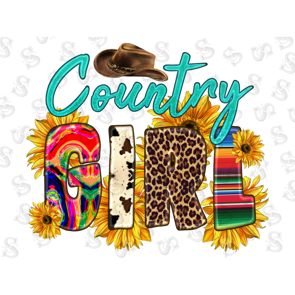 Western Country Girl Png, Country Girl With Cowboy Hat And Sunflowers Png, Leopard And Cowhide Country Girl Png Digital Downloads - 1.jpg