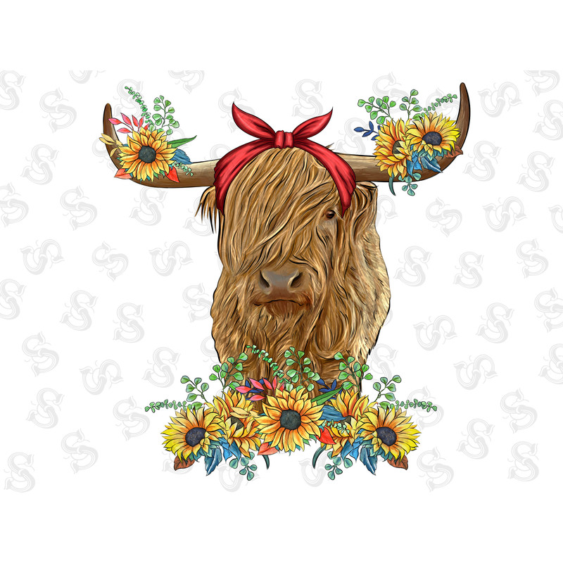 Western Highland Cow With Sunflower Bouquet Sublimation Design, Highland Cow Sunflower Png,Cow With Bandana Png,Farm Cow Sublimation Design - 1.jpg