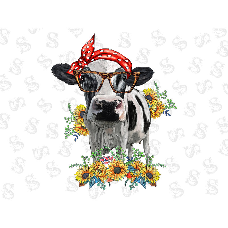 Western Holstein Heifer Cow With Sunflower Bouquet Sublimation Design, Holstein Heifer Cow Png Sublimation Design,Heifer Western,Animals Png - 1.jpg