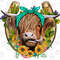 Western Horseshoe Highland Cow Png, Floral Long Hair Shaggy Cow with Horseshoe Png Sublimation Designs Horseshoe Png, Digital download - 1.jpg