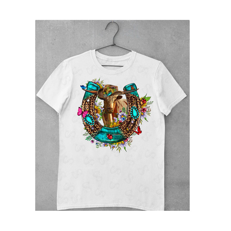 Western Longhorn With Horseshoe Png Sublimation Design,Hand Drawn,Longhorn PNG, Flower PNG, Sunflower Png,Horseshoe Png,Digital Download - 2.jpg