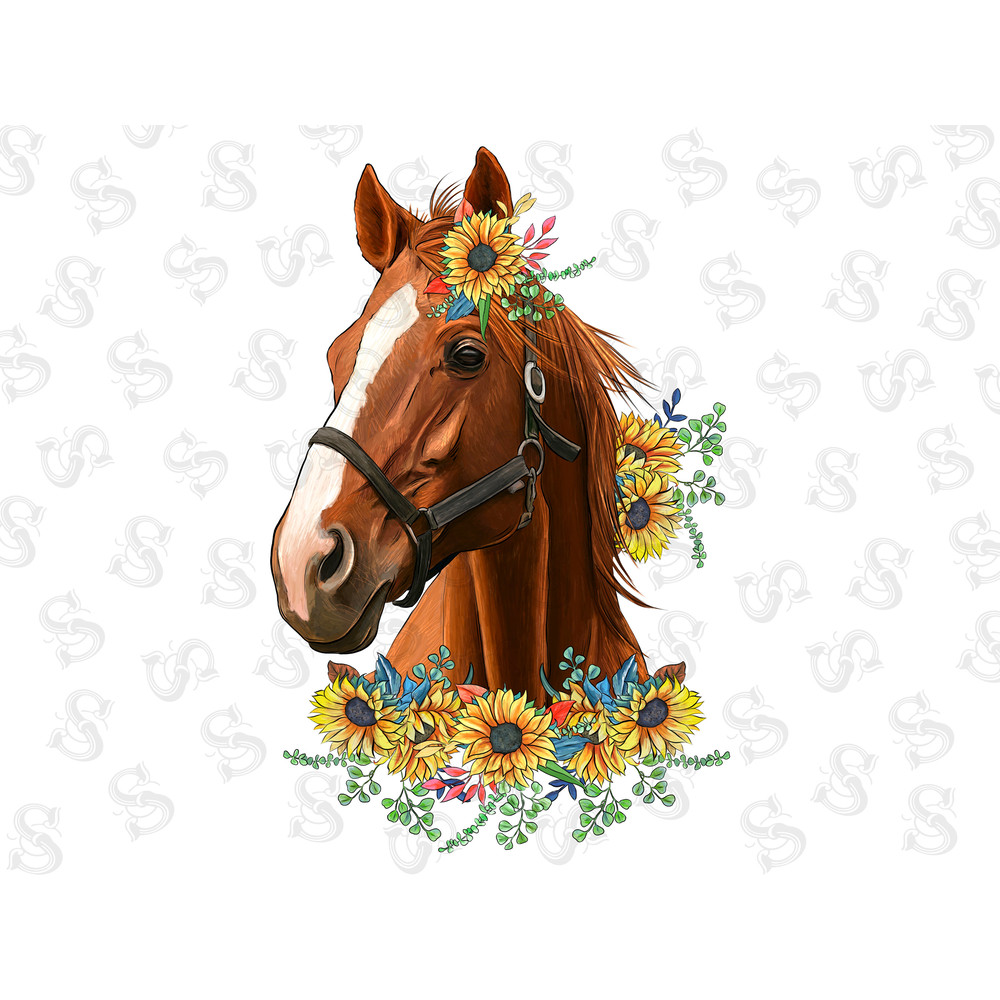 Western Quarter Horse With Sunflower Bouquet Png, Quarter Horse Png Sublimation Design,Quarter Horse Png, Watercolor Horse Png, Digital Png - 1.jpg