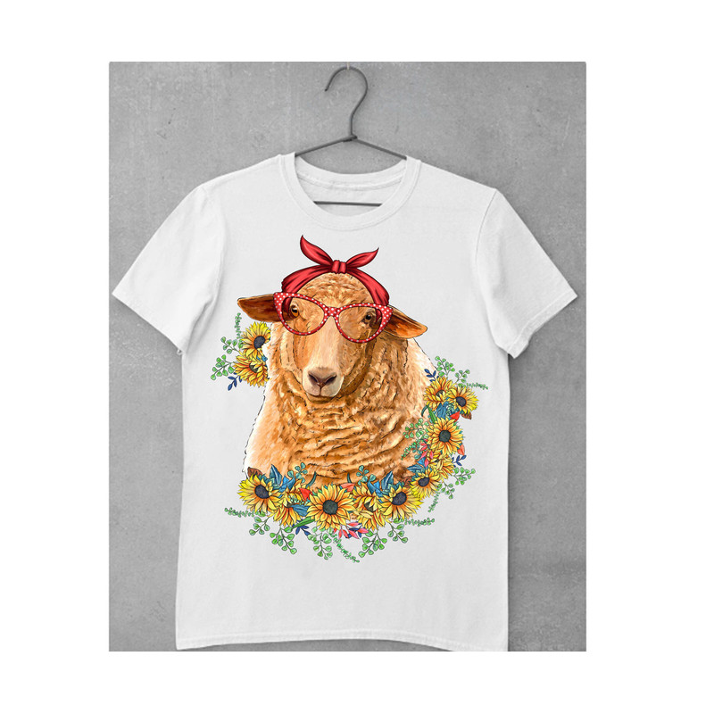 Western Quessant Sheep With Sunflower Bouquet Sublimation Design, Watercolor Sheep and Sunflower Png, Sheep Png, Sheep Drawing Png, Animal - 2.jpg