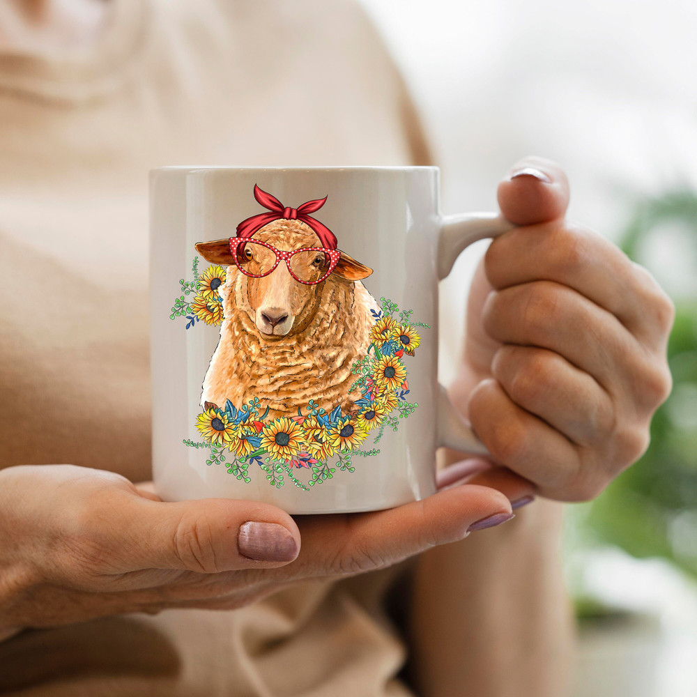 Western Quessant Sheep With Sunflower Bouquet Sublimation Design, Watercolor Sheep and Sunflower Png, Sheep Png, Sheep Drawing Png, Animal - 3.jpg
