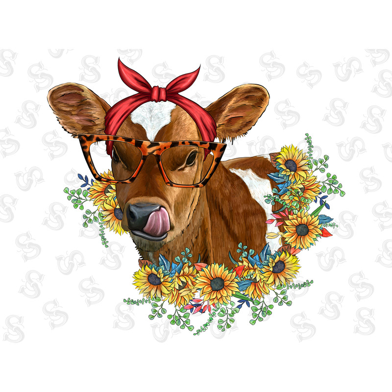 Western Simmental Calf With Sunflower Bouquet Sublimation Design, Simmental Calf Png Sublimation Design,Simmental Calf Png, Simmental Png - 1.jpg