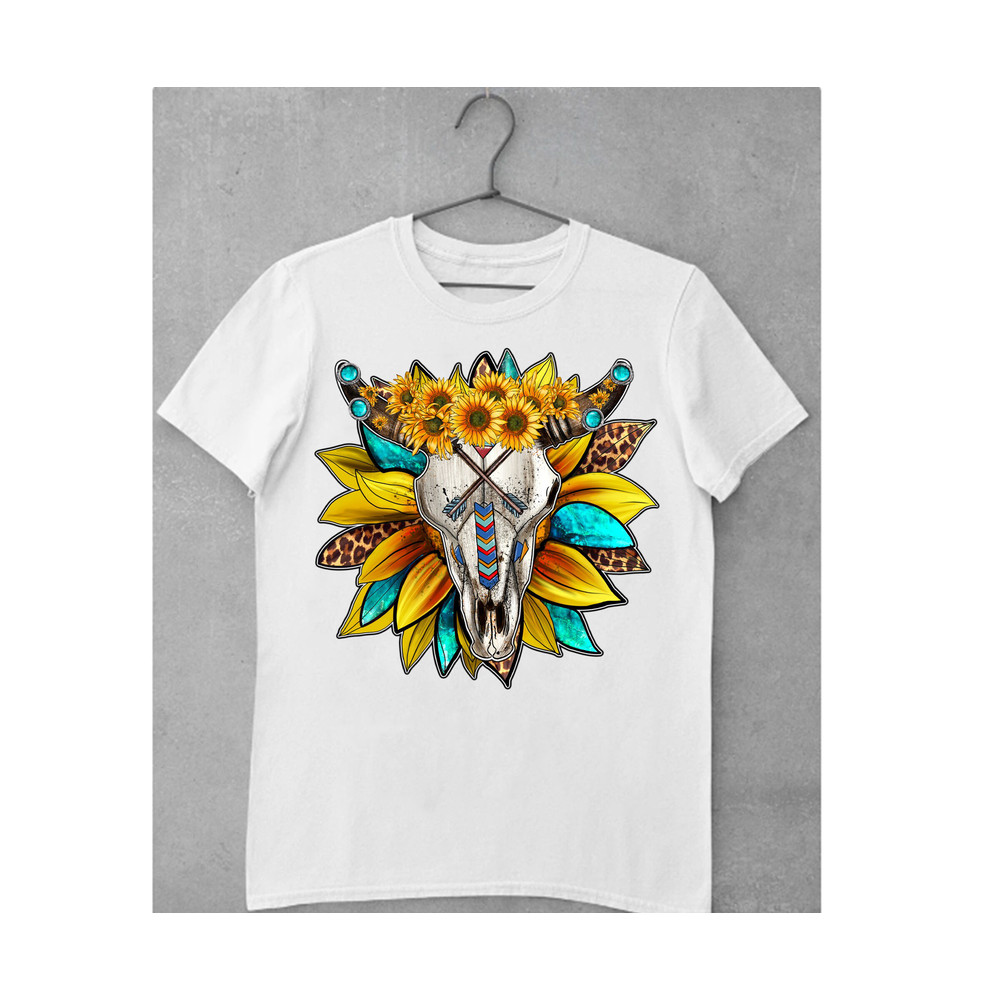 Western Sunflower Bull Skull Sublimation Design,Hand Drawn Bull Skull,Arrow,Bull Skull Clipart,Bull Skull Design,Sunflower,Digital Download - 2.jpg