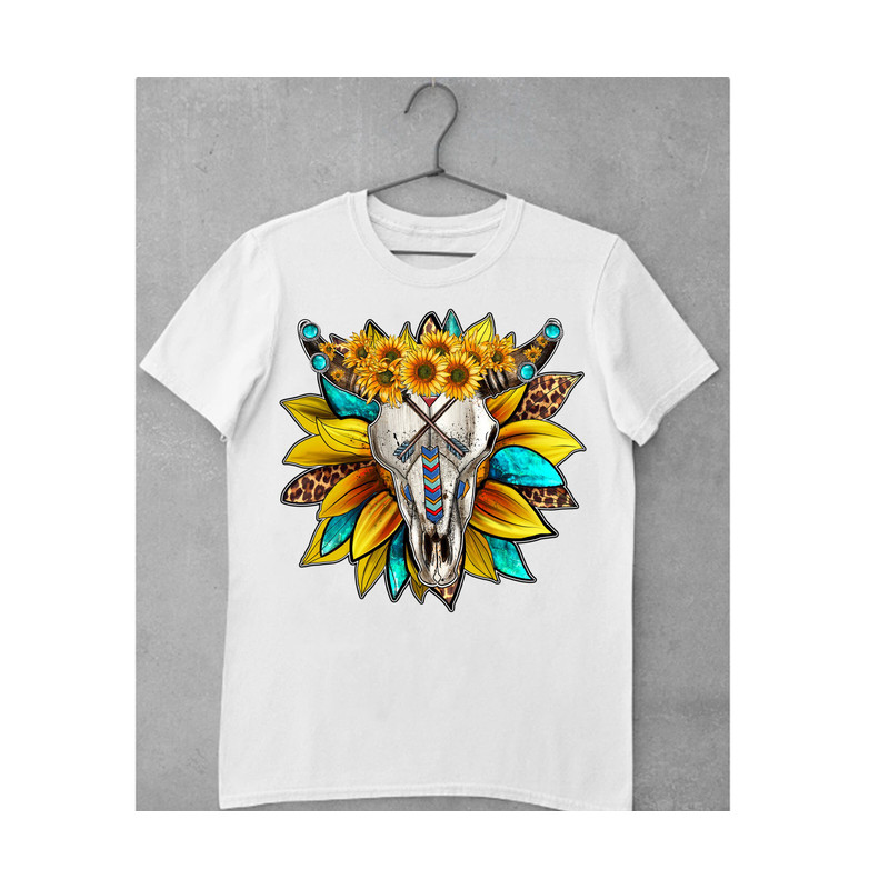 Western Sunflower Bull Skull Sublimation Design,Hand Drawn Bull Skull,Arrow,Bull Skull Clipart,Bull Skull Design,Sunflower,Digital Download - 2.jpg