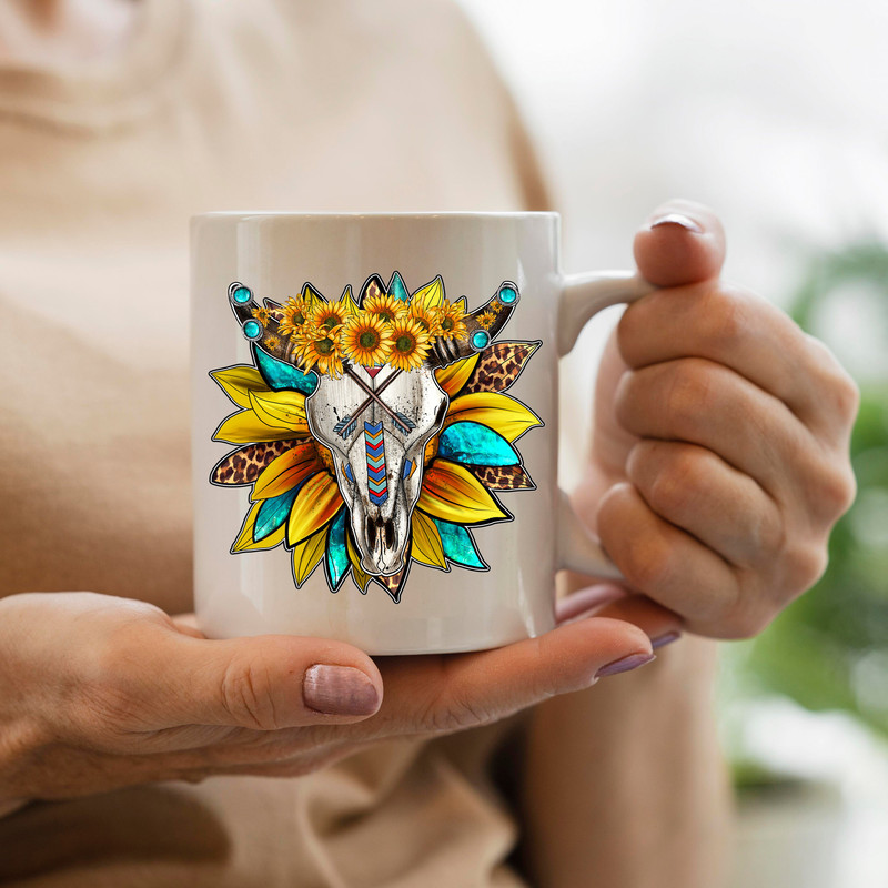 Western Sunflower Bull Skull Sublimation Design,Hand Drawn Bull Skull,Arrow,Bull Skull Clipart,Bull Skull Design,Sunflower,Digital Download - 3.jpg