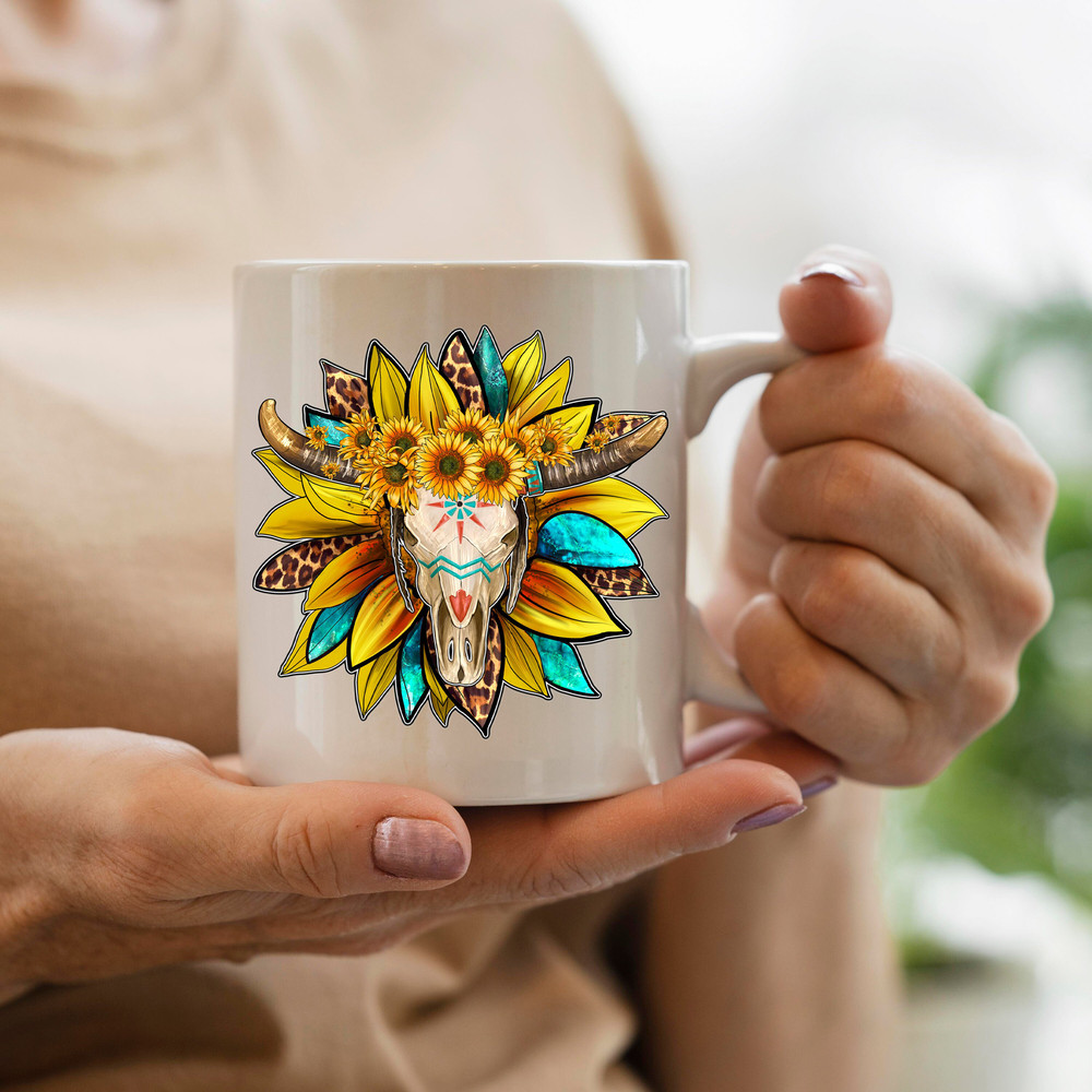 Western Sunflower Bull Skull Sublimation Design,Hand Drawn Bull Skull,Arrow,Bull Skull Clipart,Bull Skull Design,Sunflower,Digital Download - 3.jpg