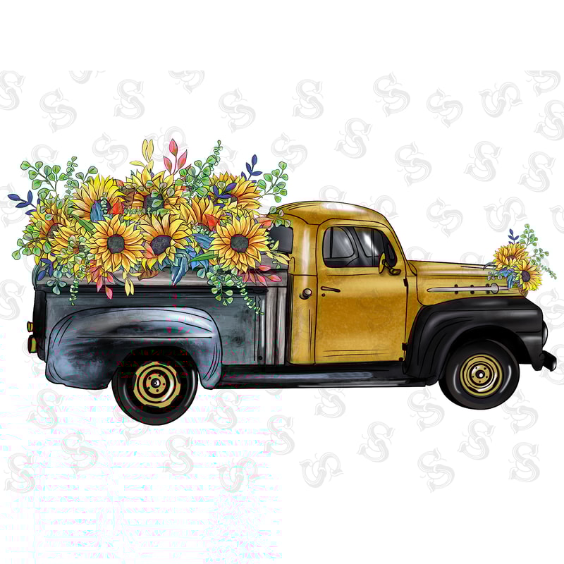 Western Sunflower With Gold Truck Png,Retro Truck Png,Western Png,Truck Clipart,Classic Truck Clipart,Pickup,Sublimation Designs,Download - 1.jpg