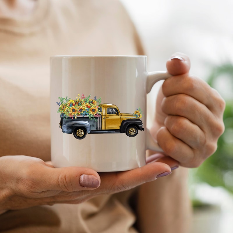 Western Sunflower With Gold Truck Png,Retro Truck Png,Western Png,Truck Clipart,Classic Truck Clipart,Pickup,Sublimation Designs,Download - 3.jpg