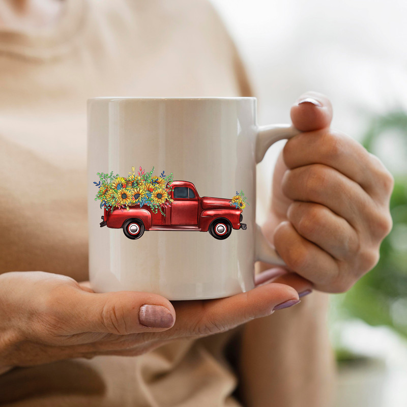 Western Sunflower With Red Truck Sublimation Image,Watercolor Truck,Truck Png,Farm Animal Artwork,Sunflower Red Truck,Pickup Truck drawing - 2.jpg