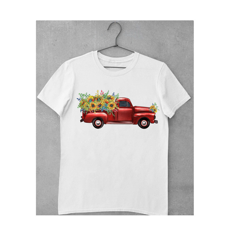 Western Sunflower With Red Truck Sublimation Image,Watercolor Truck,Truck Png,Farm Animal Artwork,Sunflower Red Truck,Pickup Truck drawing - 3.jpg