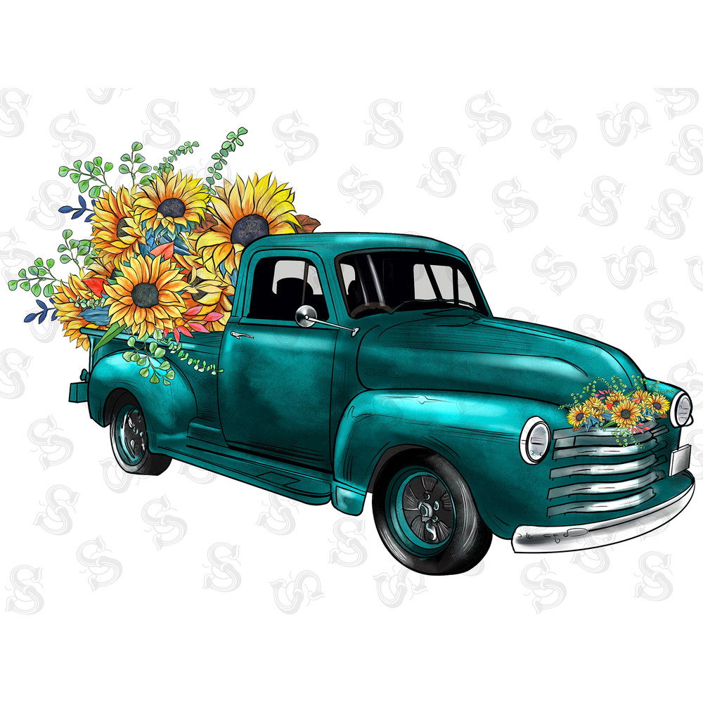 Western Turquoise Truck Png Sublimation Image,Digital Download, Old Turquoise Truck , Junkin Png, Graphic Clipart Sublimation Design - 1.jpg