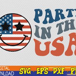 party in the usa svg, 4th of july svg, 4th of july design, retro smiley face svg, usa svg, retro svg, eps, png, dxf, dig