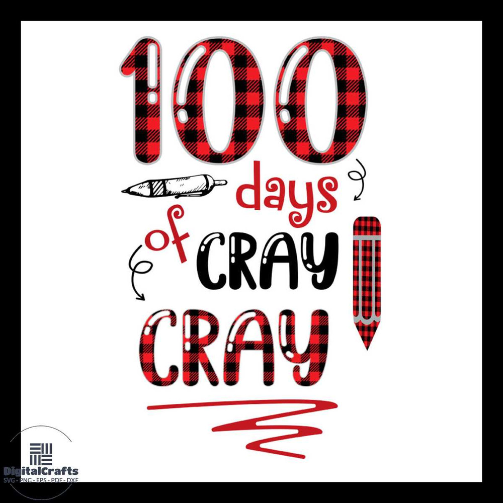100 Days of Cray Cray Plaid Pattern SVG PNG