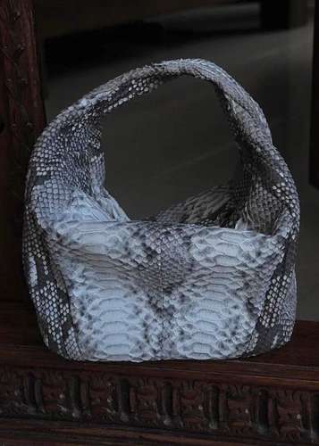 Medium Soft Hobo Classy Sport Woman Stitched Bag | Purse Genuine Python Skin | Dewi Gray Big Elegant Leather Designer So