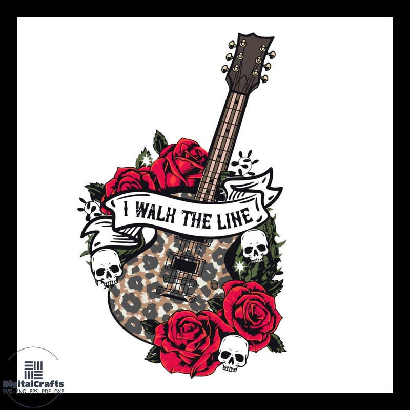 I Walk The Line Sublimation Svg Rock and roll Svg Skull Floral Svg Vintage Svg