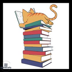 kawaii cat books svg, kitty svg, books svg, reading svg, books lover svg, bookaholic svg