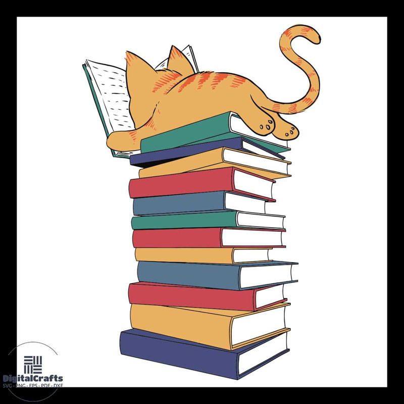 Kawaii Cat Books Svg Kitty Svg Books Svg Reading Svg Books Lover Svg Bookaholic Svg