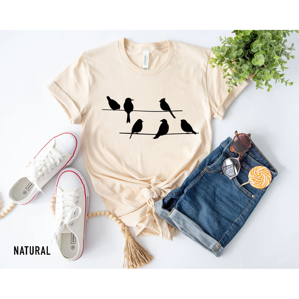 Birds t-shirt, Birds on a wire, Graphic womens shirt, Graphic birds, Nature shirt, animal, Gift for family, Brother, Sister Gift - 3.jpg