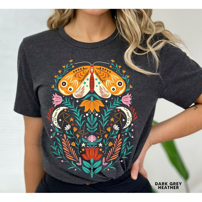 Celestial Shirt, Moth Butterfly T Shirts Moon Graphic Moon Phase Astrology Astronomy, Graphic Tees For Women, Boho, Vintage Spring Fashion - 1.jpg