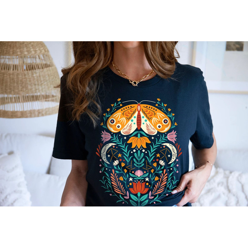 Celestial Shirt, Moth Butterfly T Shirts Moon Graphic Moon Phase Astrology Astronomy, Graphic Tees For Women, Boho, Vintage Spring Fashion - 6.jpg