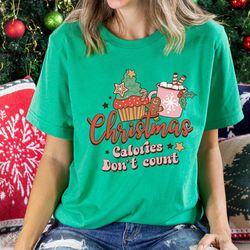 christmas calories don't count shirt, retro christmas, womens christmas top, festive tee shirt, festive top, womens chri